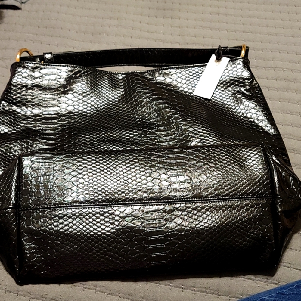 lulu dharma tote black snake skin boxy bucket NEW